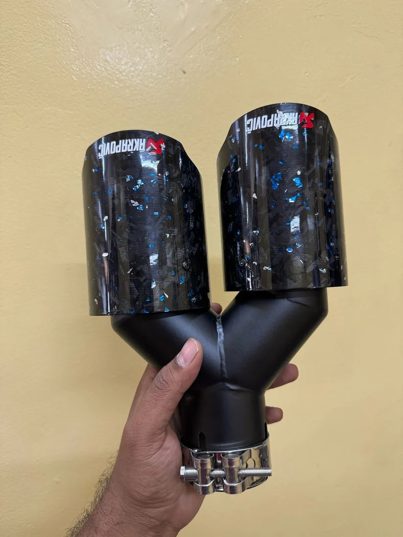 Akrapovic Exhaust Tip | Blue Forged Carbon Dual Tip